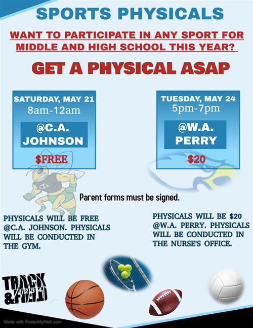 WAPerryMS's tweet photo. Need a physical? FREE physicals TODAY @CAJHornets 8am-12p. Students must bring forms signed by a parent. Get your physical out of the way now! #CAJohnsonCluster #HornetPride #EaglePride https://t.co/WYOJkuOFsY