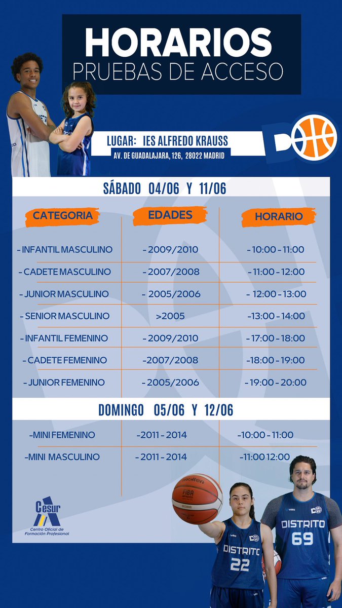 DistritOlimpico's tweet photo. Estos son los horarios de las pruebas de acceso 2022/2023
Te esperamos !!!
@cesurformacion
#yosoyDO #lesDOit 💙🤍 https://t.co/UpkqnVOtVc