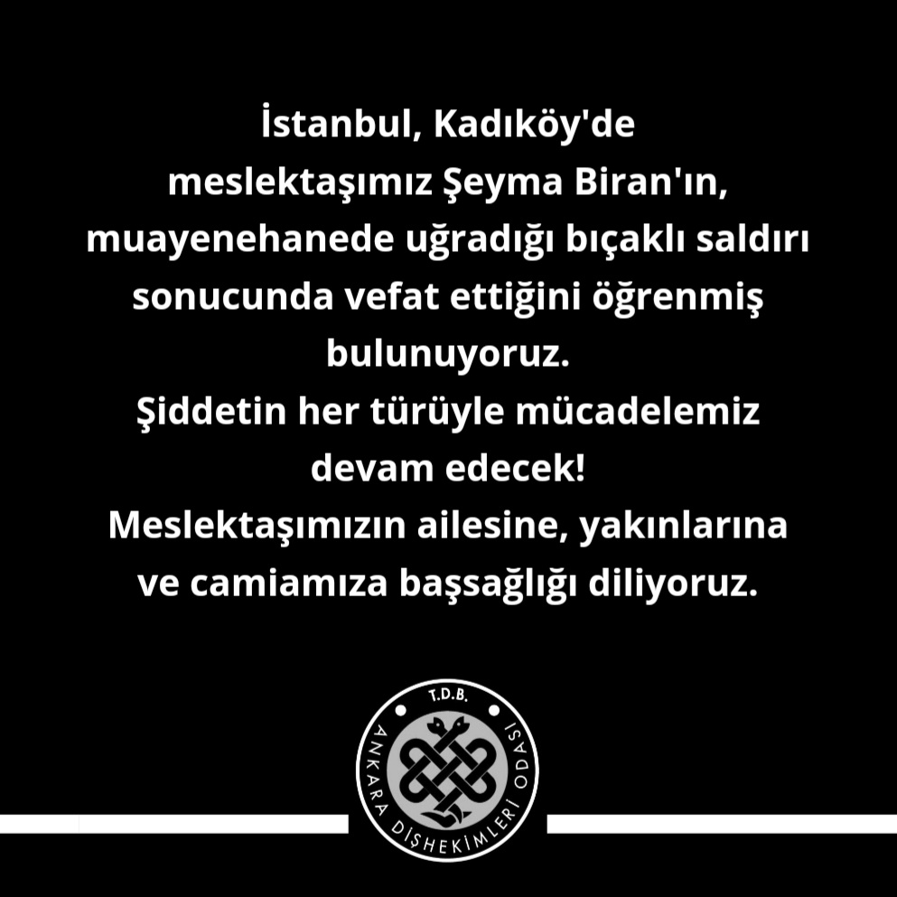 Her gün en az 3 kadının öldürüldüğü, en az 80 sağlıkta şiddet olayının yaşandığı ülkemizde, dün İstanbul Kadıköy'de bir kadın meslektaşımız muayenehanede katledildi.

Bu korkunç saldırıyı kınıyor, şiddetin her türüyle mücadeleyi kararlılıkla sürdüreceğimizi tekrarlıyoruz.