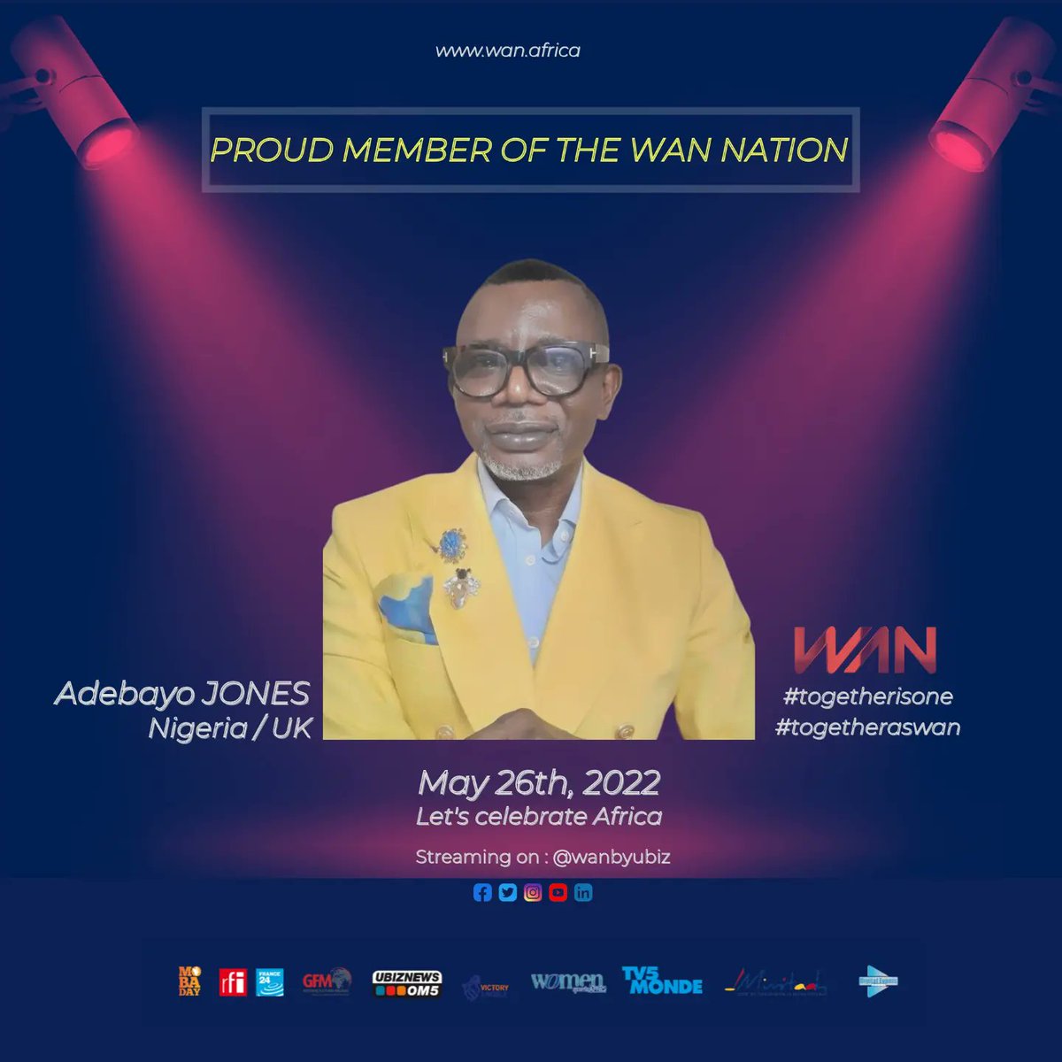 WANbyUbiz's tweet photo. Let's join @eriqebouaney, Priscilla Adade, Adebayo Jones and Sira Dramé for the WAN SHOW 2022 on May, 26th. 
Be there ✌🏾✌️

#iamwan #togetherisone #togetheraswan #africa #diaspora #digital #event https://t.co/6PKDeVdCFb