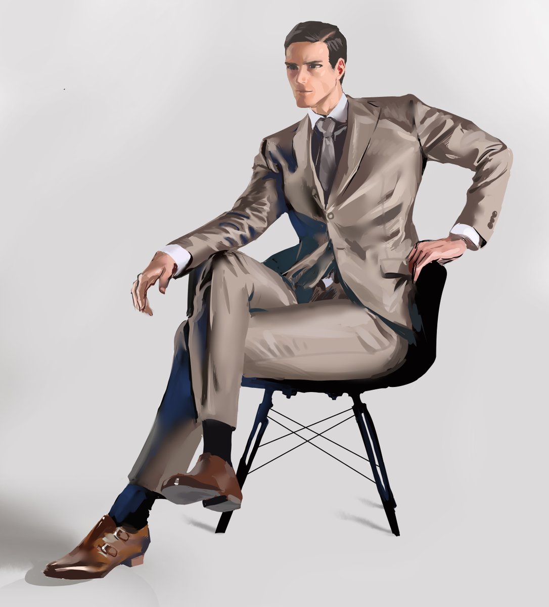 1boy male focus sitting necktie solo formal suit  illustration images