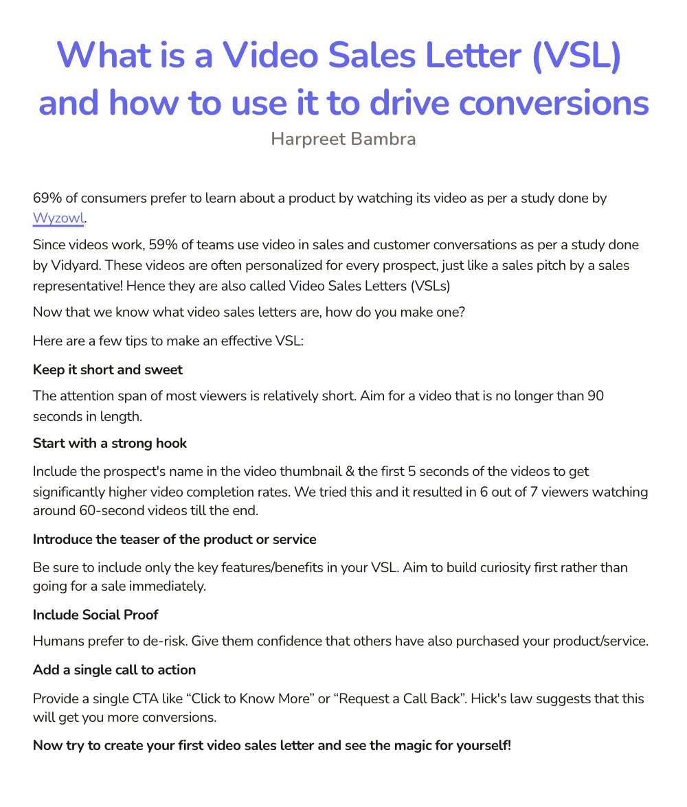 HarpNotion's tweet photo. 59% of business teams are using video in sales and customer conversations. 

That's because 69% of consumers prefer to learn about a product by watching its video

Here are some tips on how to make effective Video Sales Letters that convert

#sales #video #ship30for30 https://t.co/yXe3t3FruV