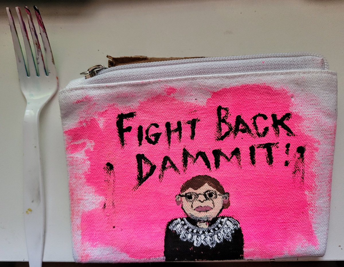 MichieB79's tweet photo. Fork painted this little 4x6 canvas zipper bag of the Notorious R.B.G. for my friend Heidi. Women need to keep fighting back for their rights!! @womensmarchatx #WomensRights #FightBack #RBG #RuthBaderGinsburg #banoffmybody #Women https://t.co/y6ZJDG75Mi