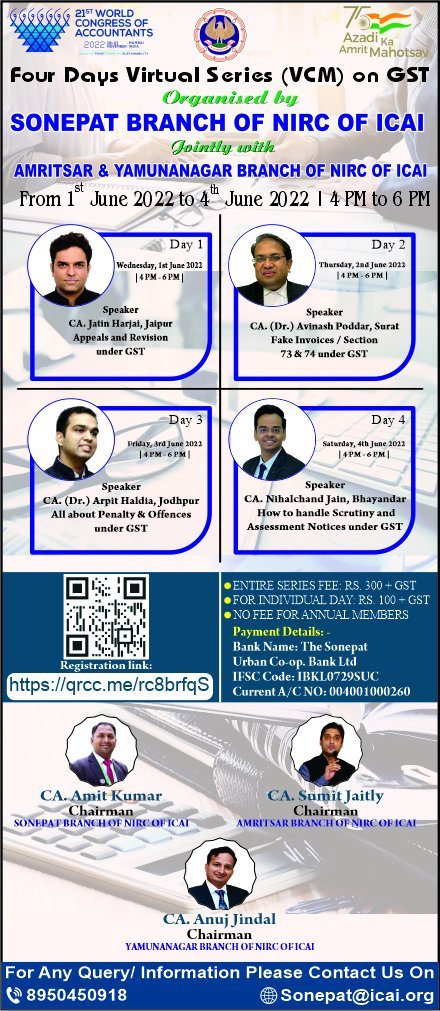 It would be an absolute surreal experience speaking at the same event with the *STARS of GST* namely Jatin Harjai Sir, Avinash Poddar Sir and Arpit Haldia Sir. Thank you Amit Sir.

<a href="/Jatin_Harjai/">Jatin Harjai</a> <a href="/haldiaarpit/">Arpit Haldia</a> <a href="/caavinash/">Dr. Avinash Poddar, Advocate</a> <a href="/NihalchandJJain/">Nihalchand J Jain</a>