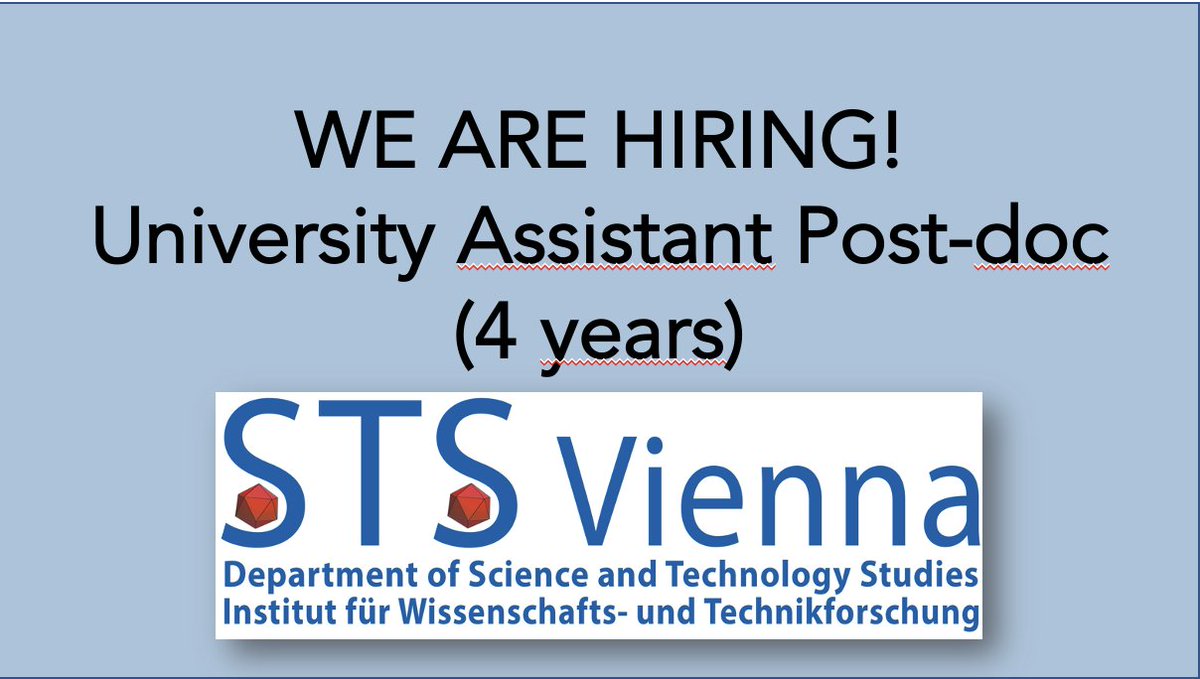 I am looking for a post-doc to work with me at @STSVienna. The job announcement with all details is on our homepage in the news section sts.univie.ac.at. If you consider applying and want to know more about us and the position – just get in touch with me.