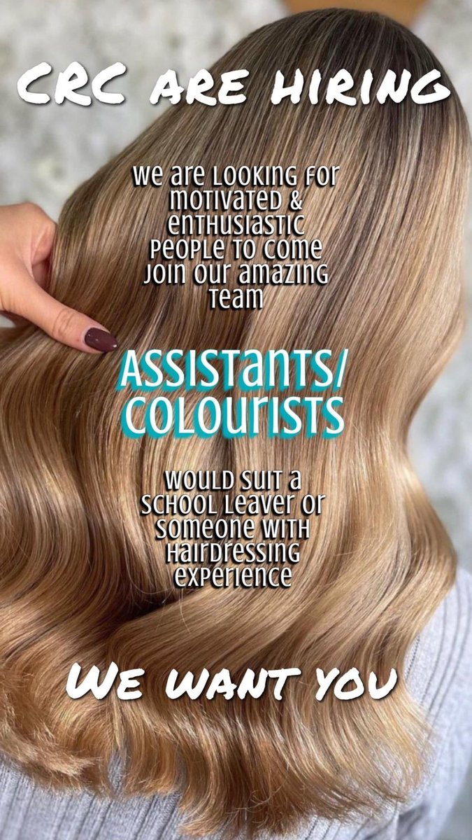 CuttingRoomCreative (@crcsalons) on Twitter photo We are looking for motivated people to come join our amazing CRC team!
Positions would suit school leavers or people with hairdressing knowledge, however this is not essential as full training will be given!
Please send us a copy of your C.V to chapela@crc-salons.co.uk We are looking for motivated people to come join our amazing CRC team!
Positions would suit school leavers or people with hairdressing knowledge, however this is not essential as full training will be given!
Please send us a copy of your C.V to chapela@crc-salons.co.uk