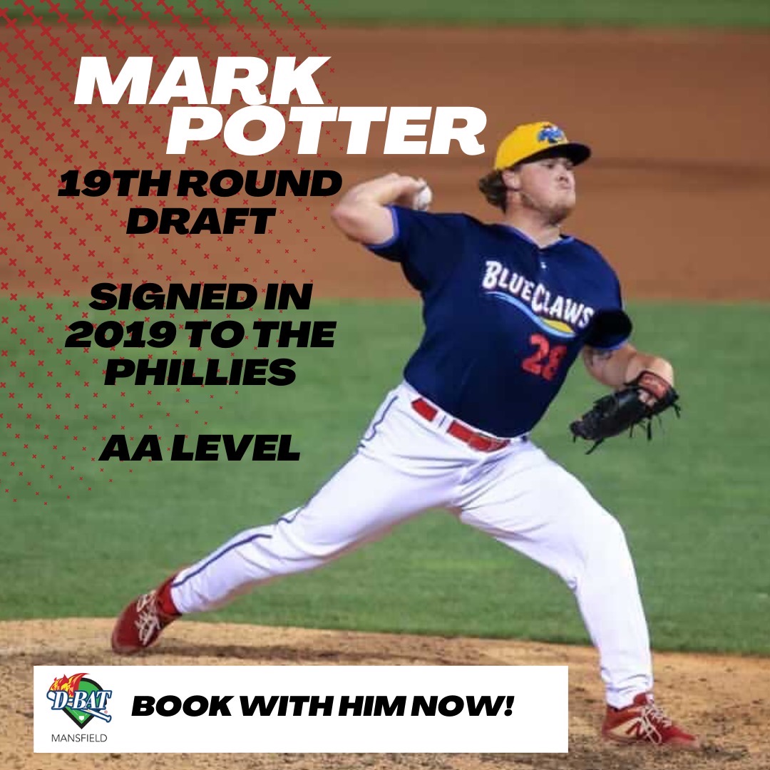 DBATMansfield's tweet photo. We are proud to welcome our newest instructor Mark Potter! Mark was drafted by the Phillies in the 2019 MLB Draft.  Mark specializes in developing young pitchers. Call to book your first free lesson today! https://t.co/hMPKDQpmuQ
