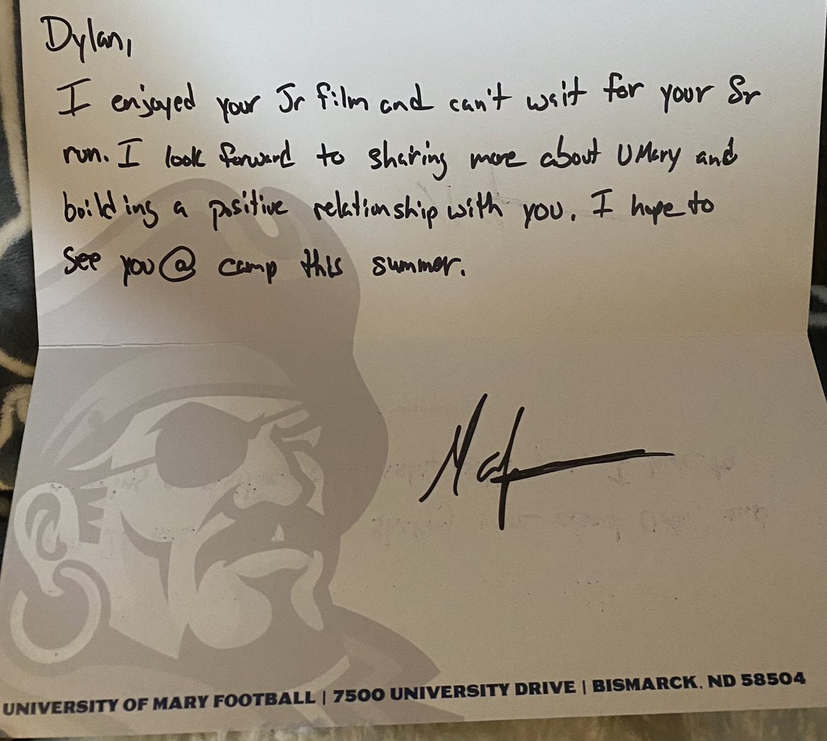 Dylan Hanson (@dylan_hanson16) on Twitter photo Thank you for the hand written letter from <a href="/UMaryFootball/">UMary Football</a>! <a href="/CoachGallatin/">Jared Gallatin</a> <a href="/marcusspencer41/">Marcus Spencer</a> @NathanFrameUM Thank you for the hand written letter from <a href="/UMaryFootball/">UMary Football</a>! <a href="/CoachGallatin/">Jared Gallatin</a> <a href="/marcusspencer41/">Marcus Spencer</a> @NathanFrameUM