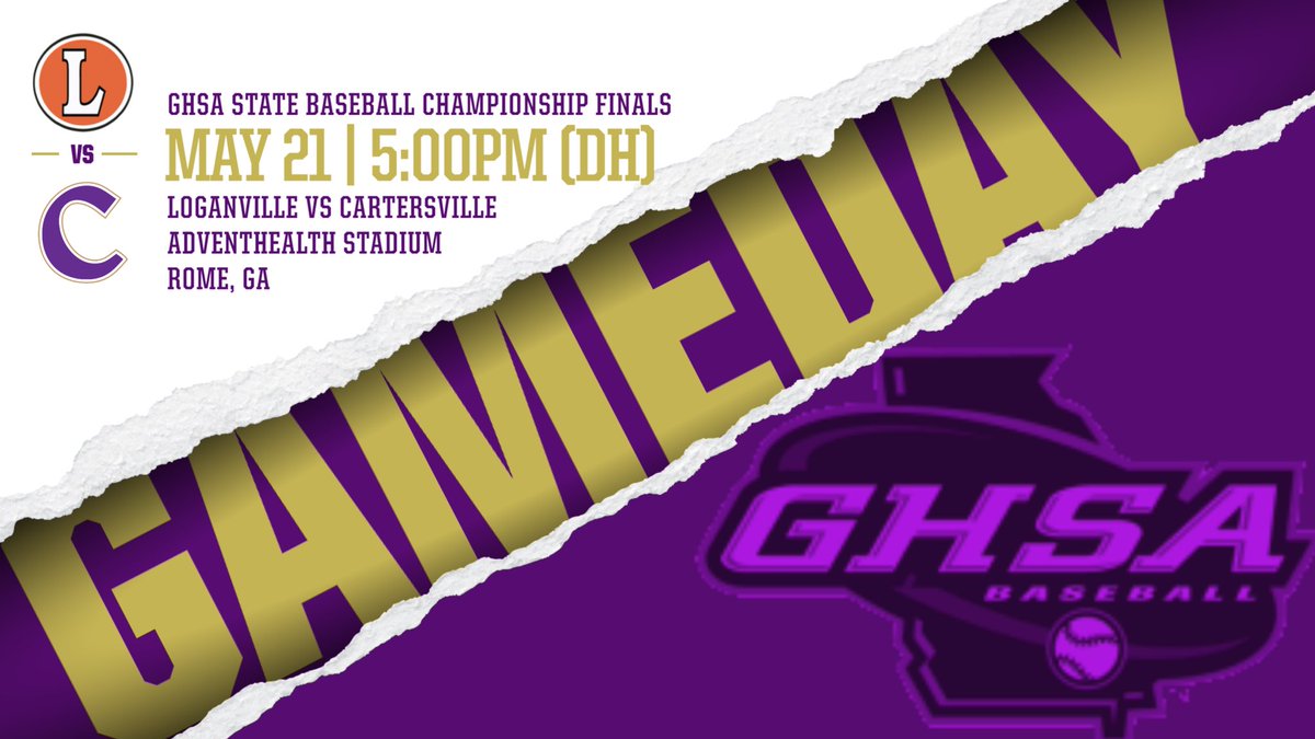 CHSHurricaneBSB's tweet photo. It’s State Tournament Game Day! Cartersville takes on Loganville in the GHSA 5A State Finals today at AdventHealth Stadium in Rome. First pitch of the DH is scheduled for 5:00PM. https://t.co/mzchll5PvX