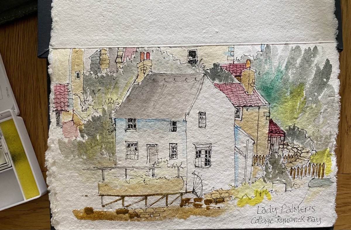 A quiet day #sketching. #RunswickBay Lady Palmer’s Cottage from a photo I took whilst on The Three Sister’s boat last Summer.