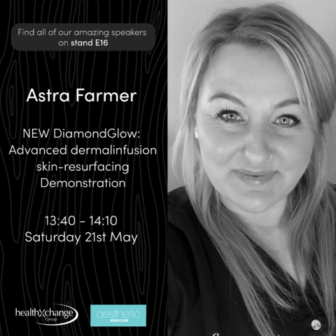 HealthxchangeUK's tweet photo. Astra is talking all about the NEW Diamond Glow on stand E16! ✨
Reveal your patient's radiance with this next-level, noninvasive skin-resurfacing treatment 💎
 
#AMLive2022 https://t.co/885T515cgq