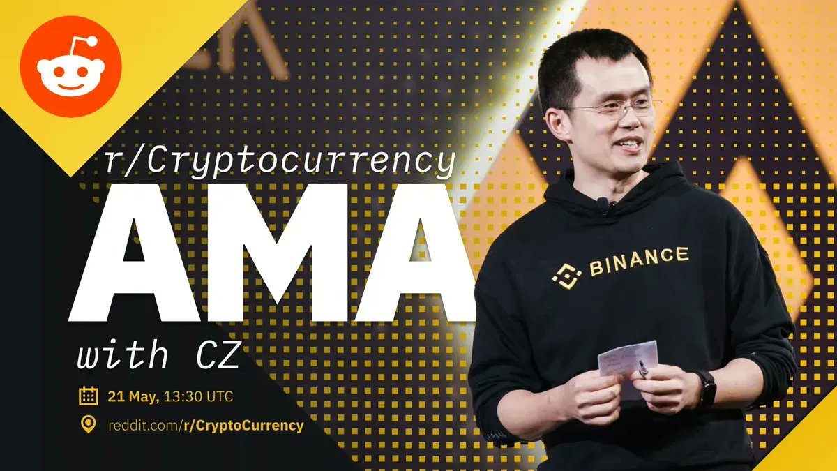 binance's tweet photo. .@cz_binance is doing a live AMA on the r/Cryptocurrency subreddit in one hour ⏰

Get your questions in for CZ early!

Head over now ➡️ https://t.co/7qBvgVI1dW https://t.co/Kz2lE8j7U4