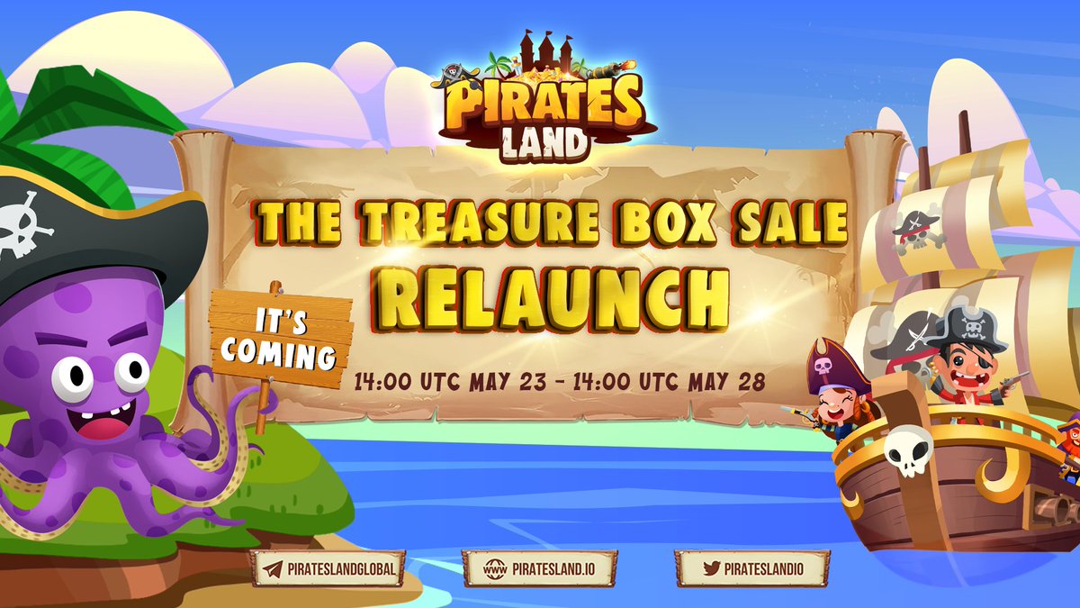 🌈THE TREASURE BOX SALE - RELAUNCH: IT'S COMING!

⏰Time: 14:00 May 23 - 14:00 May 28 (UTC)
👉Details: facebook.com/PiratesLandPLT…

#Piratesland #TreasureVerse #PLT #Boxsale
