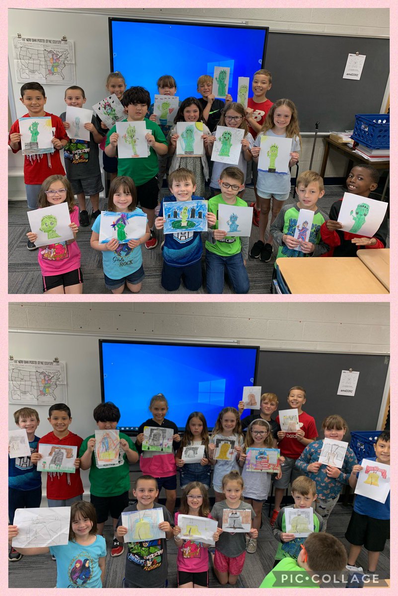Clarke2nd's tweet photo. Our travels took us to Niagara Falls today.  Students also drew the Liberty Bell and Statue of Liberty. @NorthElem1 https://t.co/xOsjMzfhwg