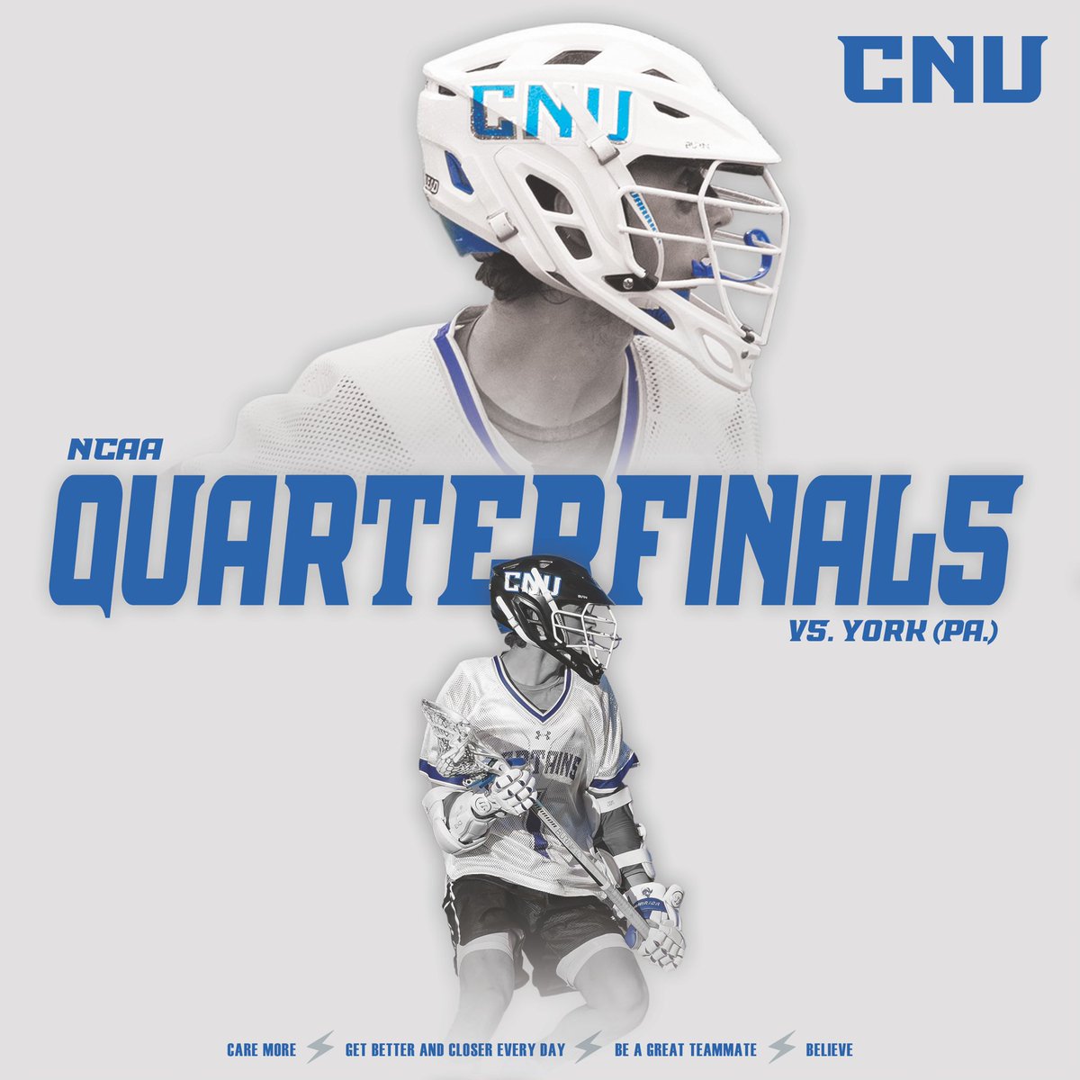 CNULacrosse's tweet photo. GAMEDAY❗️Captains are ready to defend the Electric Factory once again in an Elite 8 battle with York!

🥍 vs @YCPMLacrosse
📆 Saturday, May 21st
⏰ 12 pm EST
🌤 91°
📍 Jennings Family Stadium
📺 https://t.co/KYRlvq8uZR
📊 https://t.co/8jo5a3kpQS

#GoCaptains #WIN #FillTheFactory https://t.co/qxHE5TP6eW