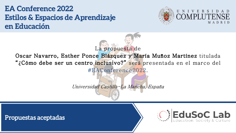 conferenceCSE's tweet photo. "¿Cómo debe ser un centro inclusivo?" Es la propuesta de los profesores de la @uclm_es Oscar Navarro, Esther Ponce y María Muñoz.
¡Muy interesante aportación para el #EAConference! Les esperamos ☺️☺️ https://t.co/1qUhrcGBQL