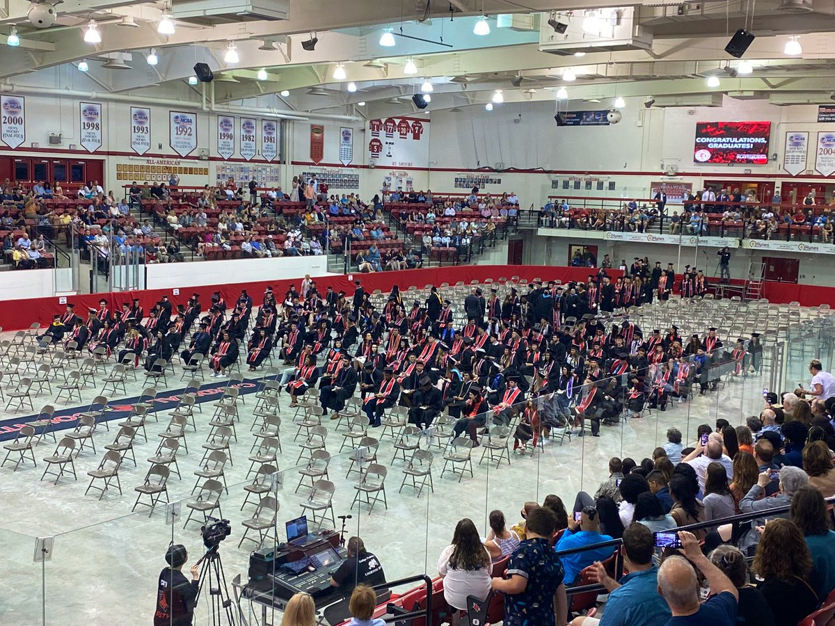 SUNYPlattsburgh's tweet photo. Things are almost underway here for commencement at the Field House! #PlattsGrad https://t.co/tr1hxStBb9
