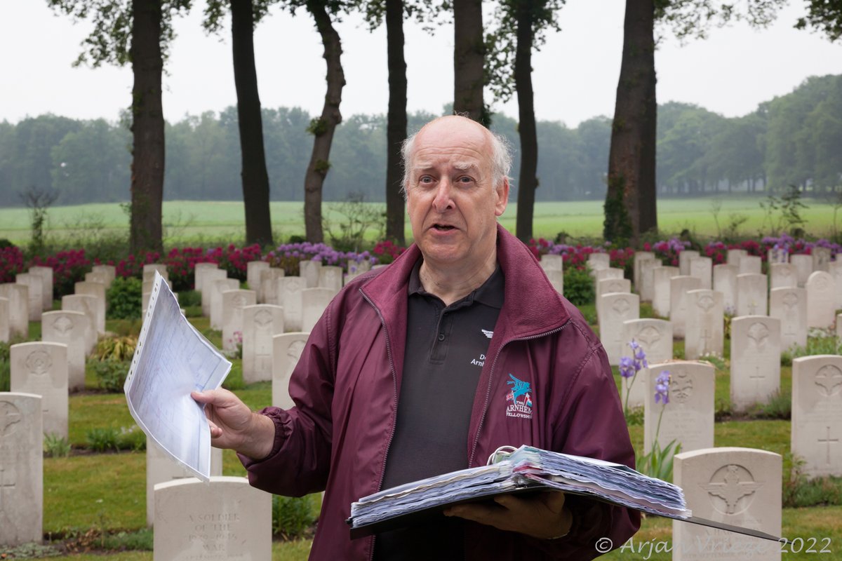 Arnhem44Fellow's tweet photo. Just a few photos from Day 1 of our May weekend.......The very knowledgeable Graham F discussing stories behind the headstones in Oosterbeek....Thanks to Arjan for the images. https://t.co/XxmolEH1rh