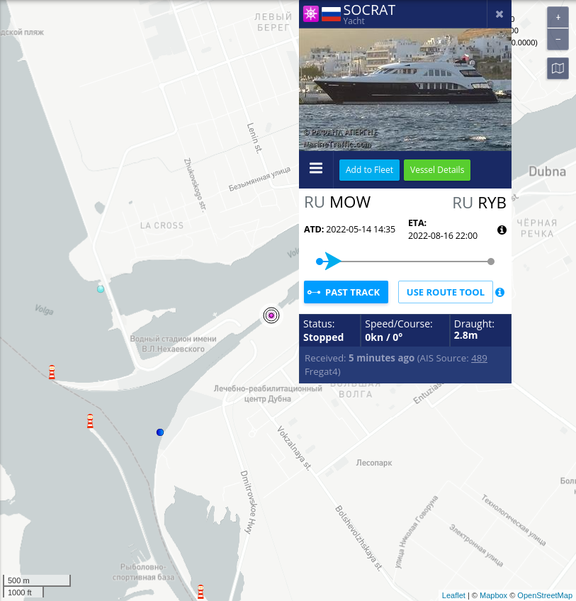 SanctionsAhoy's tweet photo. #Russia #oligarch Vladimir #Lisin's #yacht SOCRAT has started moving: At N 56° 44' 06.86" - E 037° 08' 23.20". Track it here: https://t.co/Sd3EVQybeJ #StandWithUkraine https://t.co/Etlt0qUdze