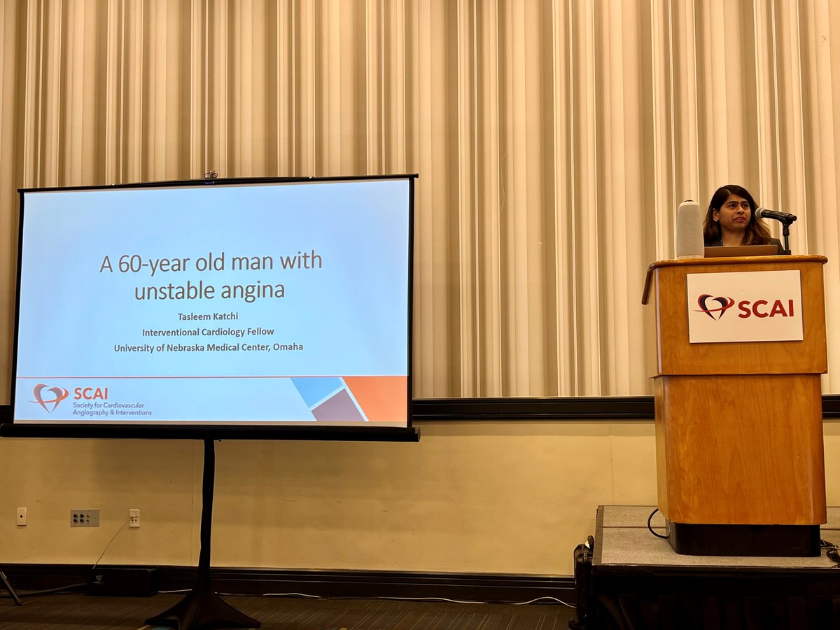 SCAI's tweet photo. @Pooh_Velagapudi @HenrytTimothy @SVRaoMD @DrRanyaSweis Tsleem Katchi, MD shares #SCAIWIn #coronary #challengingcase “A 60-year old man with unstable angina” at #SCAI2022. https://t.co/MLW90071nq