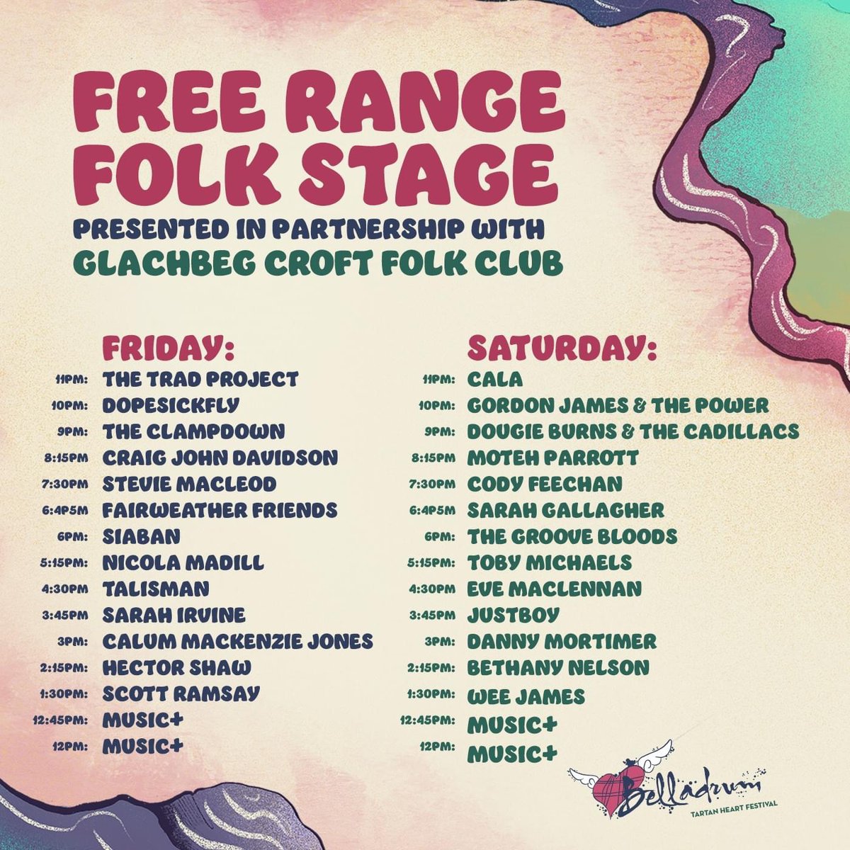 Can’t wait to be joining this amazing line up for the Free Range Folk Stage @BelladrumFest