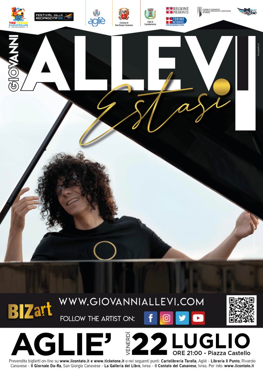 🎶 GIOVANNI ALLEVI - ESTASI - VENERDì 22 LUGLIO - PIAZZA CASTELLO ☀️ 

#TreTerreCanavesane #FestivalDellaReciprocità #3TCFDC22 #Eventi