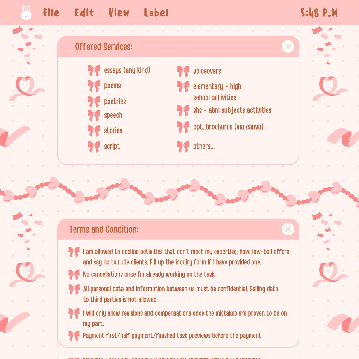 Hi, I’m Reese. I’m open to academic commissions at reasonable rates. Refer to this thread to see my offered services, credentials, and terms &amp; condition.