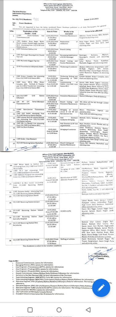 JPDCLofficial's tweet photo. Power Shutdown!👇
Inconvenience regretted.
@ShivAnantTayal @diprjk @infjammu @ddnews_jammu @radionews_jammu @StdEngineer @Xenedudh @XENSTD_Udhampur @PublishThe @DailyExcelsior1 @EDKathua https://t.co/HDUYOCiJEQ