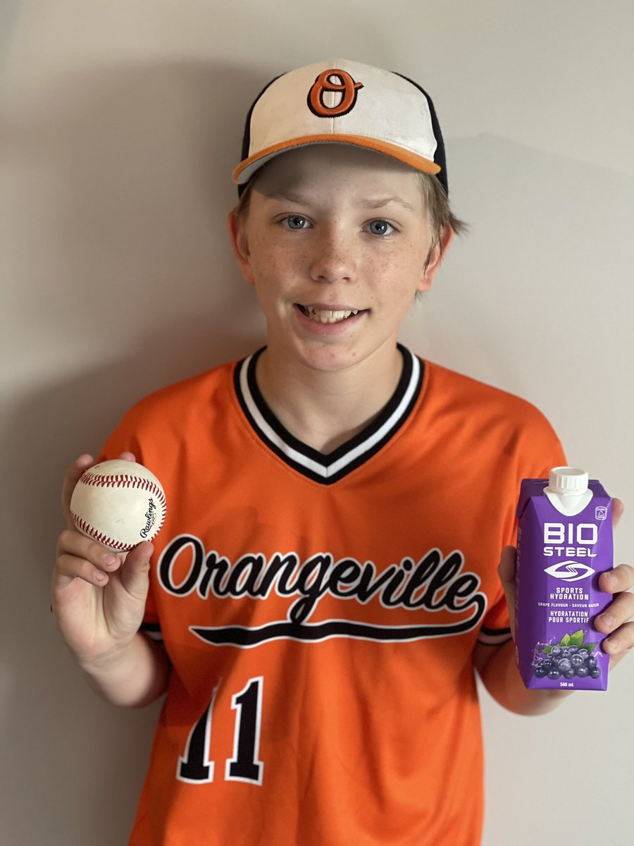 sprouledaddy's tweet photo. First ever homerun hit off a pitcher in a tournament game!! He requested his favourite flavour in celebration @BioSteelSports @MLB @BaseballOntario https://t.co/I1YCzpdBPe