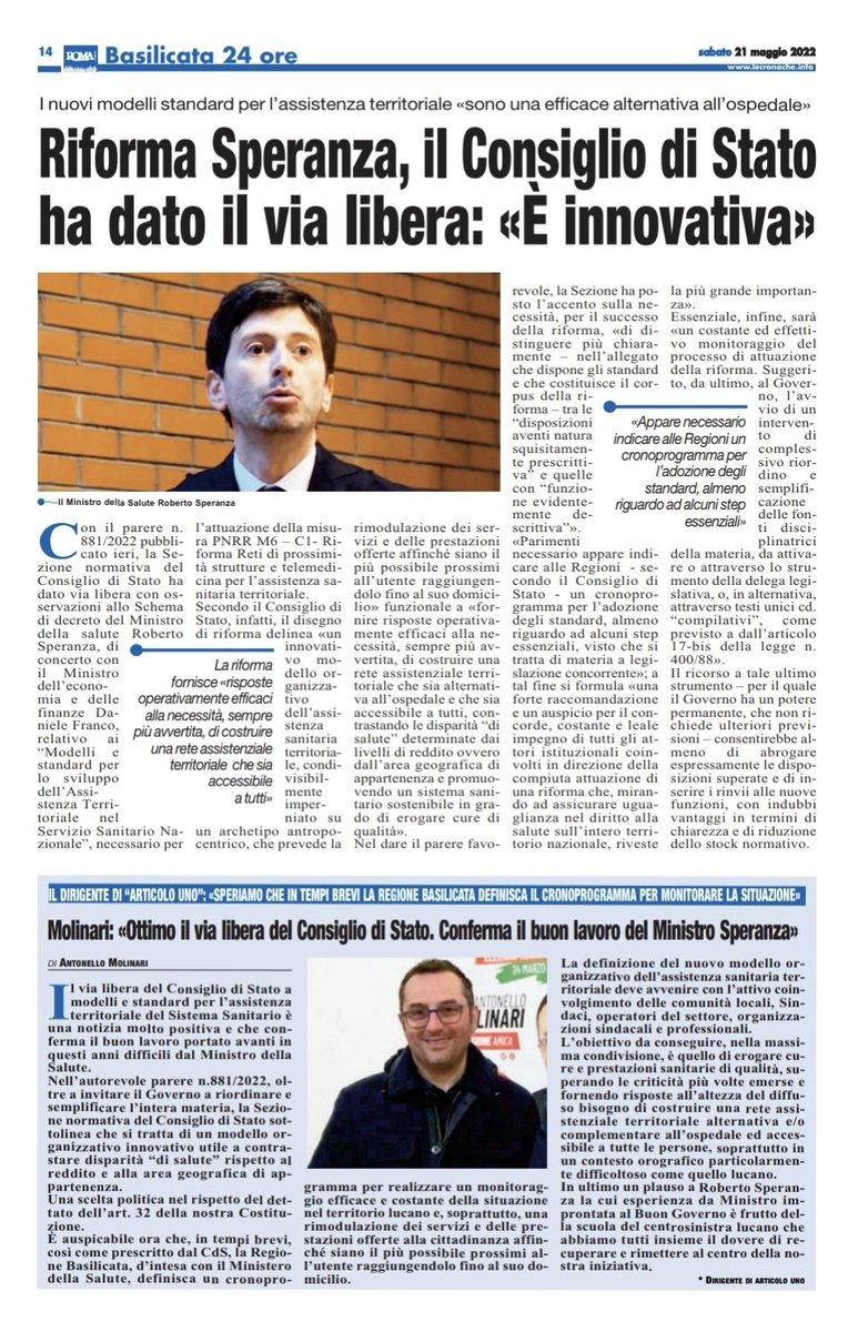 AntonelloMolin1's tweet photo. Dal CdS una bella notizia per un'innovazione importante per il Paese e per la Basilicata.
Oggi su @cronachelucane 
#RiformaSperanza https://t.co/suAZF9PXh2