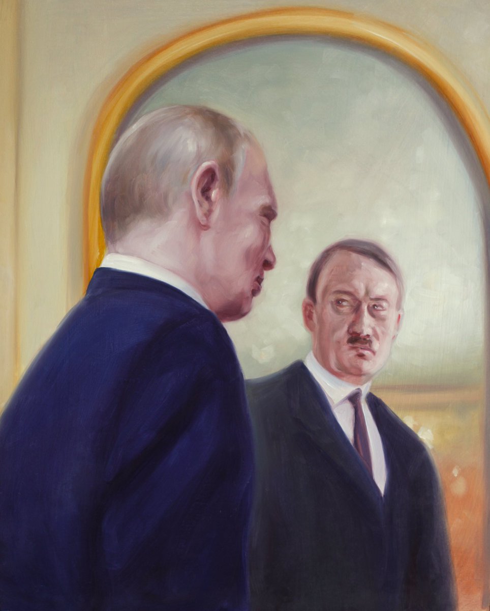 ” The Man in The Mirror ”, 2022, oil on board, 50 x 40 cm. #ukraine #ukraina #slavaukraini #stopputin #hitler #warcriminals #mirror #art #contemporaryart #putin