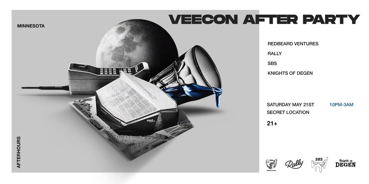 knightsofdegen's tweet photo. Last call to RSVP for our @veecon After Party going down toknight with @OnRallyRd, @RedBeardVC and @SBS_XYZ🔥

🕙: 10pm - 3am

🤫: Secret location revealed today to registered guests 

RSVP here: https://t.co/hLkGWl3uat https://t.co/SBcEl73iDr