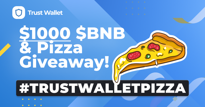 TrustWallet's tweet photo. $1000 $BNB &amp; pizza giveaway!

Here’s what you need to do:
💙 Retweet this post &amp; follow @TrustWallet
🍕 Post a picture of your Trust wallet pizza creation and tag #TrustWalletPizza &amp; #TrustWallet
🥳Top prize $500 $BNB!