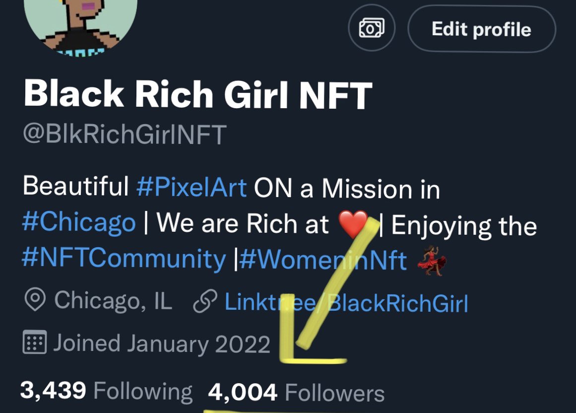 BlkRichGirlNFT's tweet photo. Twitter is Really a hard platform to build. I never thought I Would have 4,000 followers 👉🏾THANK YOU! I’ve 👀 learned so much in the #nftcommunity 🥰 Gain so many new Friends and I’ve also seen so many leave the #nftspce.But I’M STILL HERE #dontgiveup♥️🥰 https://t.co/F3qI2EvMsI https://t.co/WtX7rOA8JH