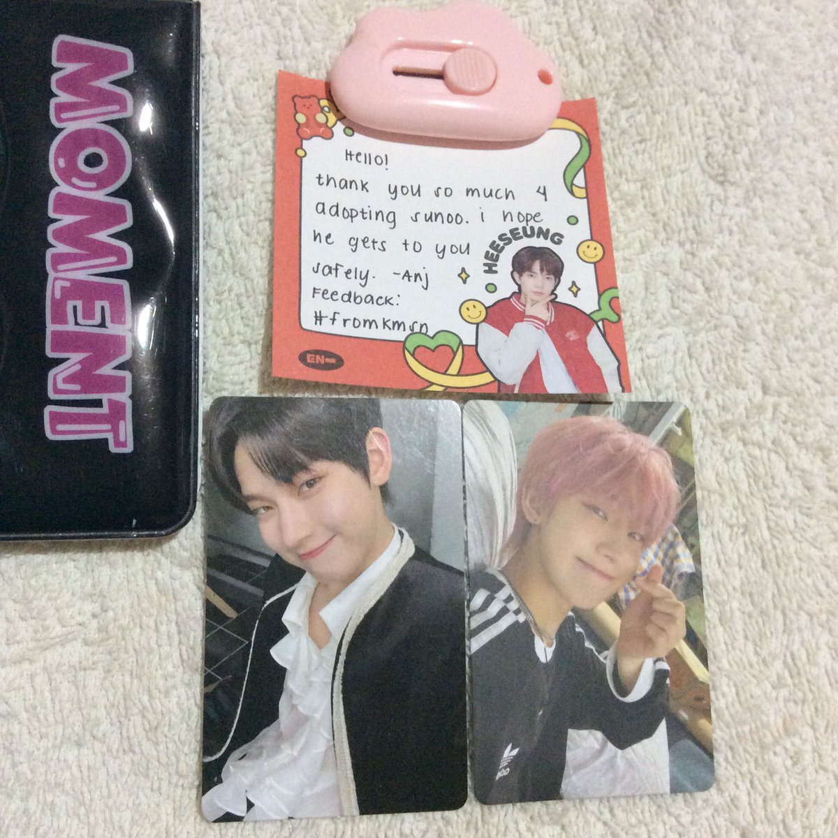 suncartutak's tweet photo. ꒰ #sunbinudol ꒱ 

— [☁️] ; happy mail from @kmsncart ⊹

𓏔 vv smooth transaction. i waited for this fr my wishlist, thank god when i asked for the availability, they’re still there. i love the packaging. also luv the freebies. sunoo came home safe tysm !

. . . 💌 :  #fromkmsn https://t.co/pkWVzlKgRA