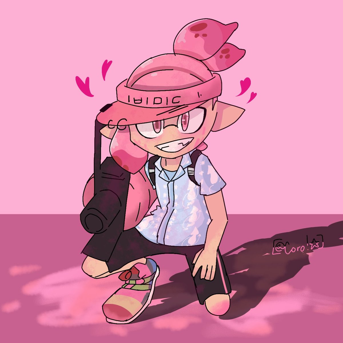 IisHuman3's tweet photo. Everyone favorite party animal!! 
Aloha! [I used a lot of pink]
[Also this is from a panel]
#Coroika #Splatoon #Alohakun https://t.co/dVlxgOvfGZ