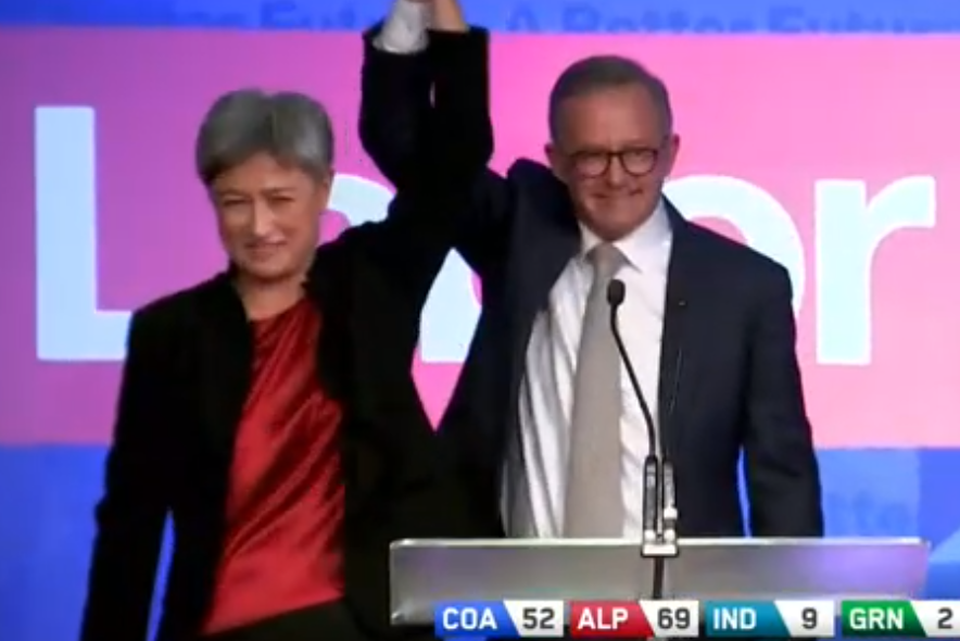 3AW693's tweet photo. NOW | Anthony Albanese is giving his victory speech.
"I am humbled by this victory."
Listen live at https://t.co/bRmMHDfD4U https://t.co/dvt6t8wRnF