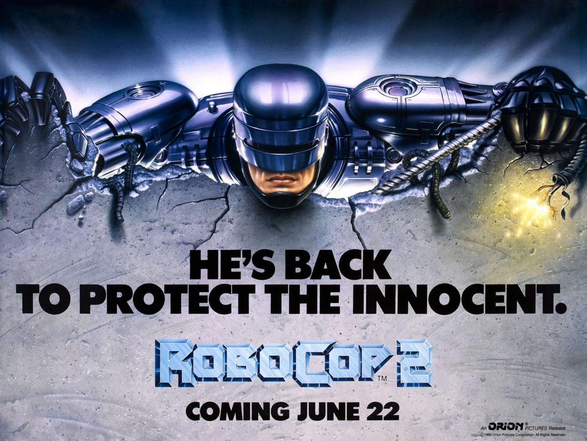 #WorldRecord/159
Robocop 2
⭐⭐⭐½
A far cry from #RoboCop, but I do think it's a worth successor,& a lot of the cast return. While not as bloody & brutal as the OG, overall I find the sequel to be darker in tone. #TomNoonan has played some great villains, & Cain is one of them.