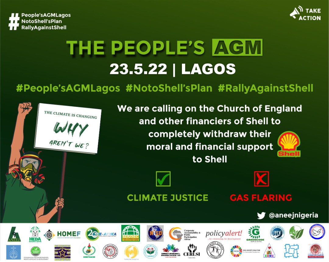aneejnigeria's tweet photo. #NOToShellsPlan #PeoplesAGMLagos Join the Global Rally in Lagos via https://t.co/F42iHQ2noH and https://t.co/MO8BKRjLmQ to submit the People's Resolution of a "NO" vote to @Shell Energy Transition Strategy as her Annual General Meeting (AGM) comes up on May 24, 2022. @Ugolor https://t.co/fz2fxiIKqh