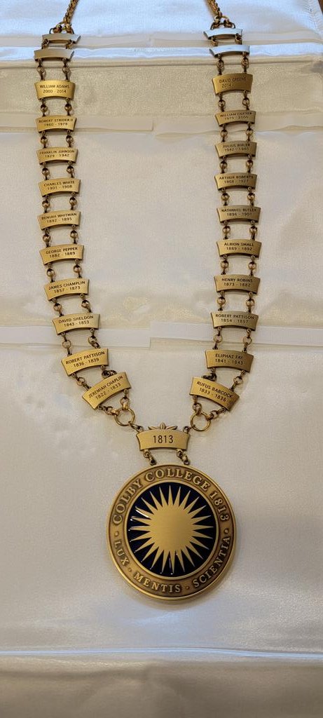 growingwisdom's tweet photo. My @ColbyCollege followers will appreciate the bling that the president is going to be wearing for baccalaureate and commencement tomorrow. #colby2022 https://t.co/pDrhC5u5Aj