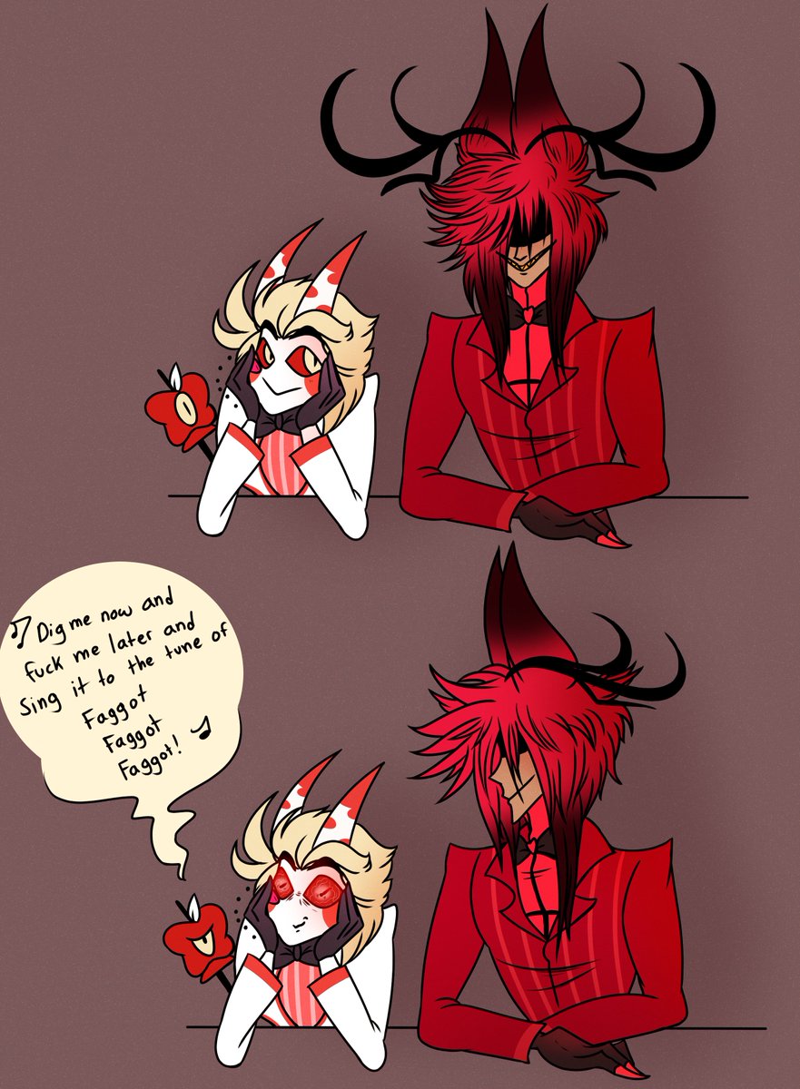 StaticAppleSin's tweet photo. #hazbinhotelAU 
#radioapple #appleradio #hazbinhotelAlastor #hazbinhotelLucifer https://t.co/oUIYzYdNI0