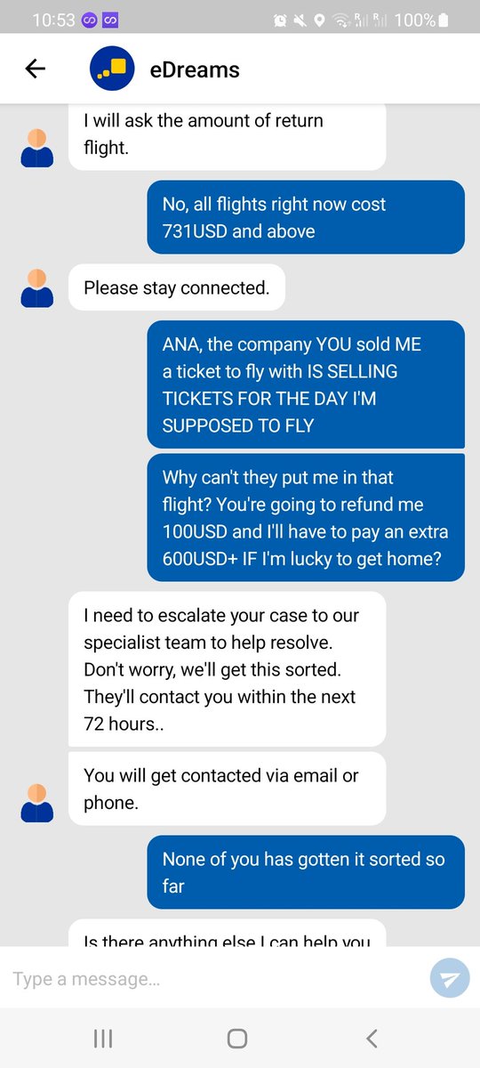 Unable_To_Fly's tweet photo. @eDreams keeps telling me to wait. My flight got canceled on May 7th. Every other day they told me they're working with @FlyANA_official for a solution. I have NONE. They want to refund me to the leg NYC-Tokio ONLY because that's what ANA canceled. WTF??? @TheEllenShow https://t.co/6cFqtkbZtz
