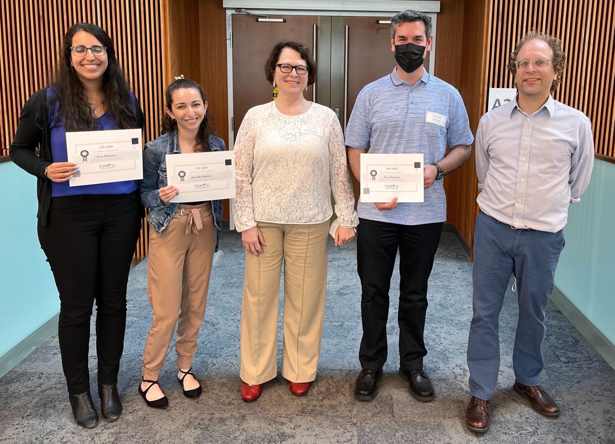 Congrats to #TAMeG2022 award winners:

Ebbinghaus award (best talk)
Dr. @sm_gualtieri (@amysuefinn lab)

Bartlett award (best data blitz)
Kesia Courtenay (@tgirard2 lab, that's Todd holding her award)

Moscovitch award (best questions)
@sarapishdadian (@RosenbaumLab) lab