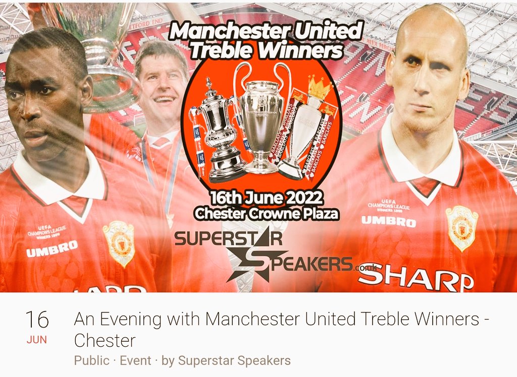 Some Cheap #ManchesterUnitedTrebleWinners evening at @CrownePlaza Chester via @twickets twickets.live/event/15240366…