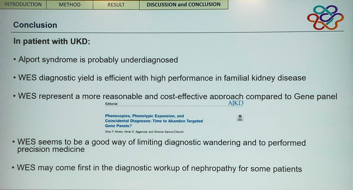 ERAkidney's tweet image. Genetic nephropathies are frequent and phenocopy different clinical phenotypes 
WES may represent a more reasonable and cost-effectice approach compared to Gene panels
#GENera22 #FCera22 #ERA22