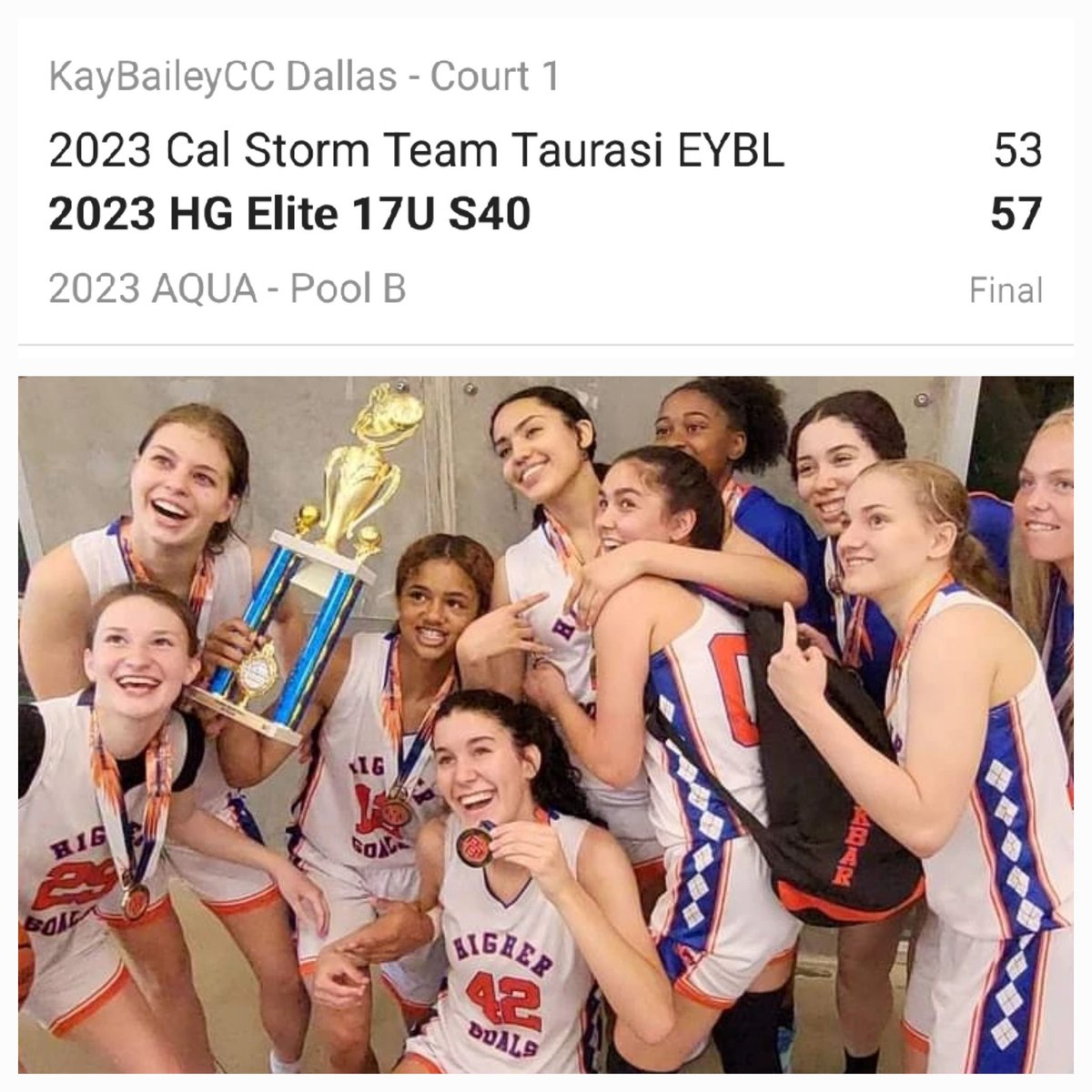 HigherGoalsHoop's tweet photo. BIG TIME WIN for our team &amp; program @Ohio_Basketball #ClashoftheClubs. 

HG Elite 17U S40 takes down Cal Storm Team Taurasi 17U EYBL in front of 60+ college coaches. 

Back at it 2day at 140pm @ladyjetselite. 

Thnx 4 helping us get ready @PBRhoops @SelectEventsBB 

#HGProud💙🧡 https://t.co/RWUV9clm3l