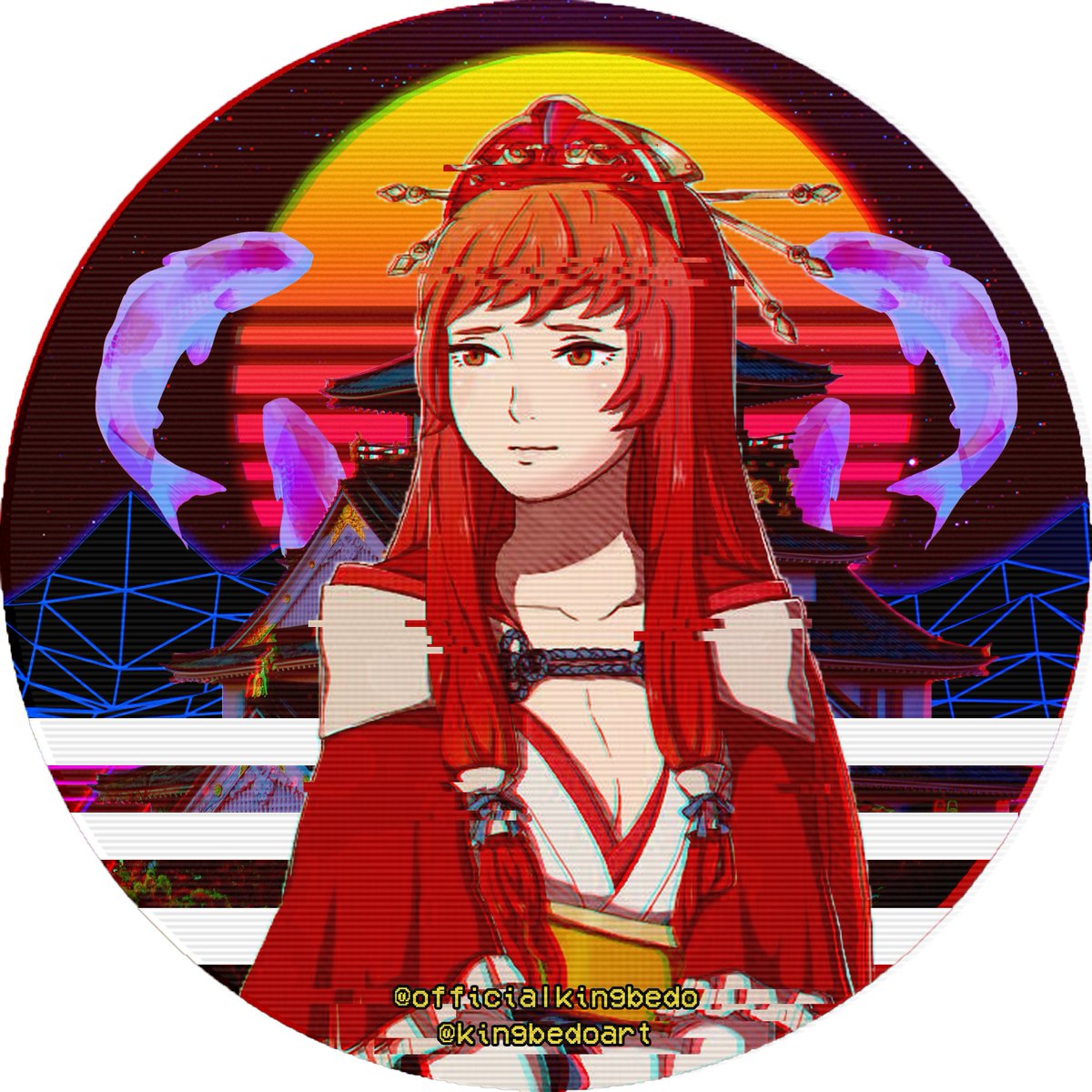 KingBedoArt's tweet photo. “Ikona, the First Queen of Hoshido. Few know her personally, and only through Sumeragi did folk learn of their strenuous marriage and her unceremonial passing before Mikoto’s rise to queendom.”

Credit and huge thanks to @FireflyAvenue💙

#FireEmblem #Ikona #art #edit #vaporwave https://t.co/9KoXxSOS4N