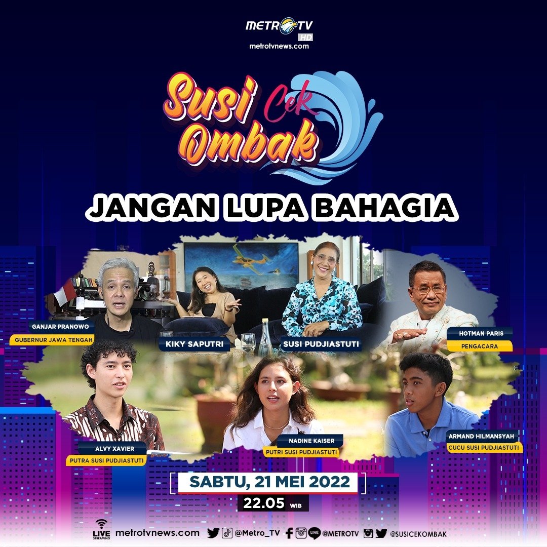 Siapa yang kangen dengan duet ibu <a href="/susipudjiastuti/">Susi Pudjiastuti</a> dan Kiky Saputri? Yuk simak keseruan dan kekompakan mereka saat mewawancarai narasumber hingga jalan-jalan ke sejumlah kota di Indonesia di #SusiCekOmbak "Jangan Lupa Bahagia" hari Sabtu (21/5) pukul 22.05 WIB di <a href="/Metro_TV/">METRO TV</a>