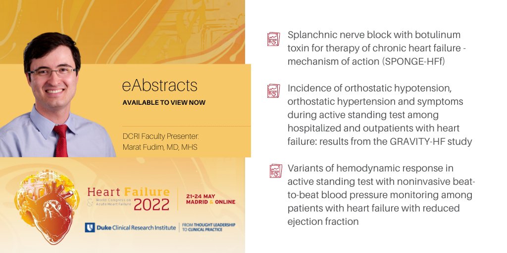 DCRINews's tweet photo. Good morning #HeartFailure2022 attendees! Whether you’re in Madrid or attending from home, be sure to take some time to view the following eAbstracts by DCRI’s @FudimMarat #splanchnic #HFrEF #heartfailure https://t.co/LfJqAgpxrj