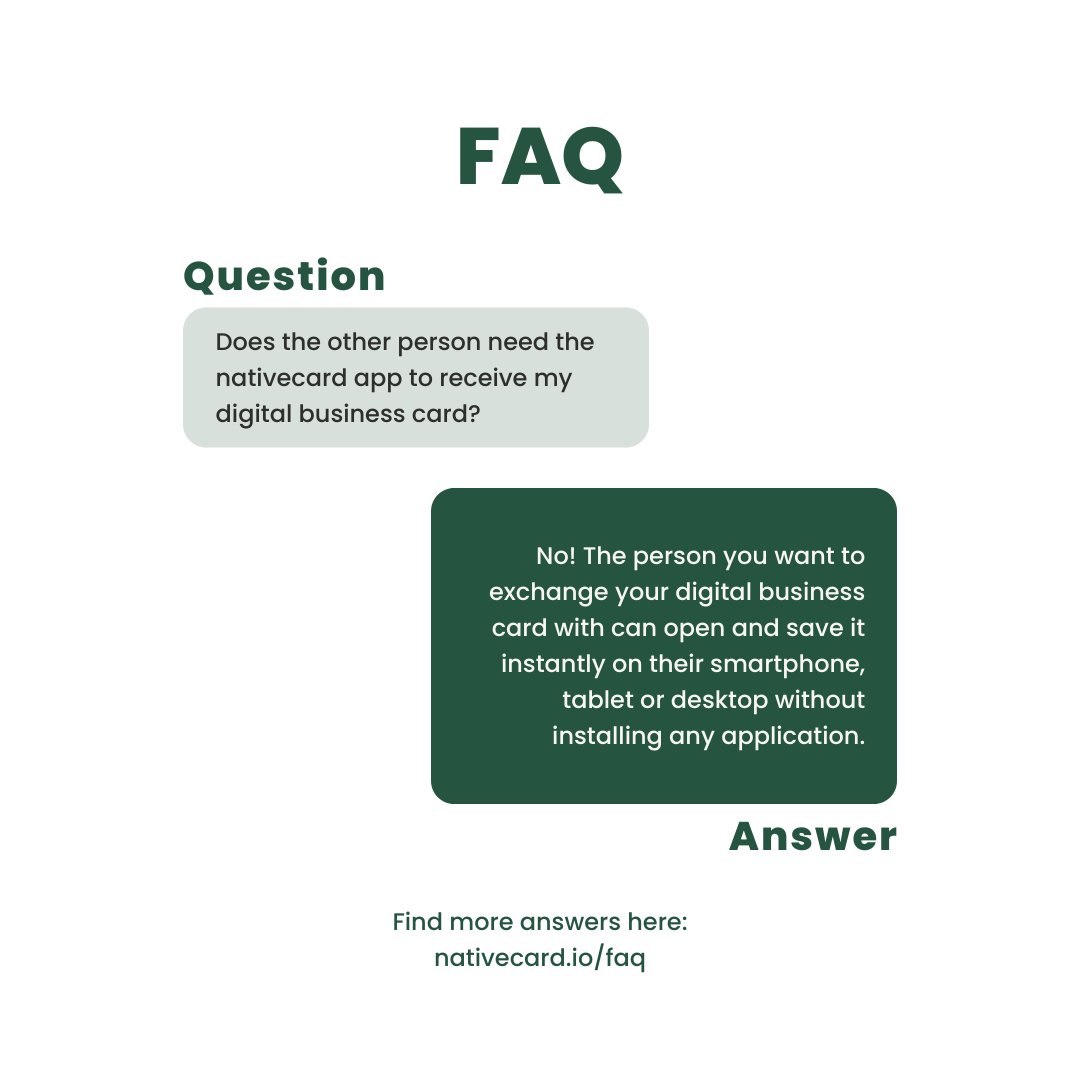 nativecard's tweet photo. FAQ - Frequently Asked Questions

You can see the sparkle in their eyes the moment your nativecard pops up on their screen. 

And no, unfortunately, magic has nothing to do with it. 🧙

#nativecard #digitalbusinesscard #businesscard #greentech #startup #networking #magic https://t.co/8deX8hKHbn